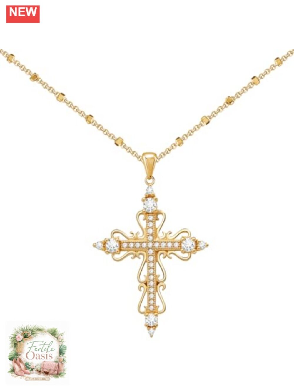 14K Gold Plated Cross Pendant Necklace for Women Dainty CZ Choker Non Tarnish